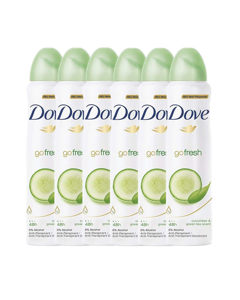 Dove Antiperspirant 48 Hours Body Spray, Go Fresh Cucumber & Green Tea Deodorant, 6 Packs x 150 ML / 5 Fl.Oz (International Version)
